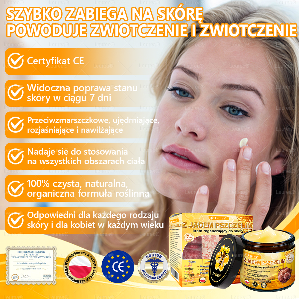 🍎Leurea® Krem Regenerujący z Jadem Pszczelim🔥 Naturalna regeneracja skóry, wygładzenie zmarszczek i promienna cera-50 ml